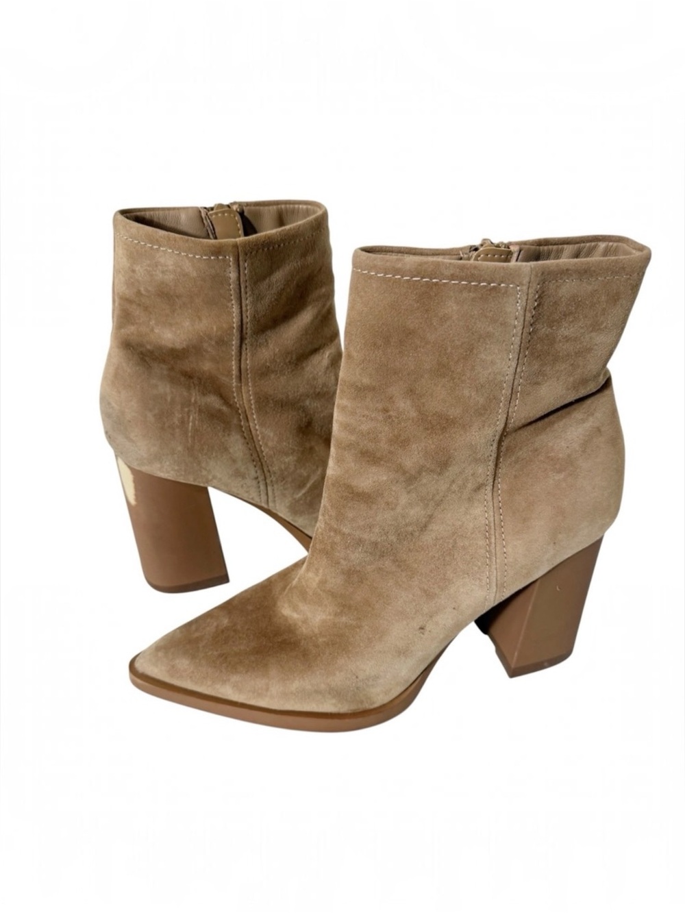 Steve Madden Harden Sand Suede Block Heel Pointed Toe Zip Ankle Boots Size 10